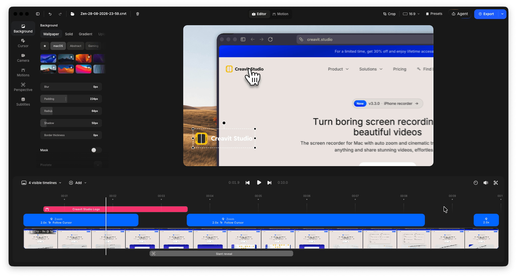Creavit Studio editor